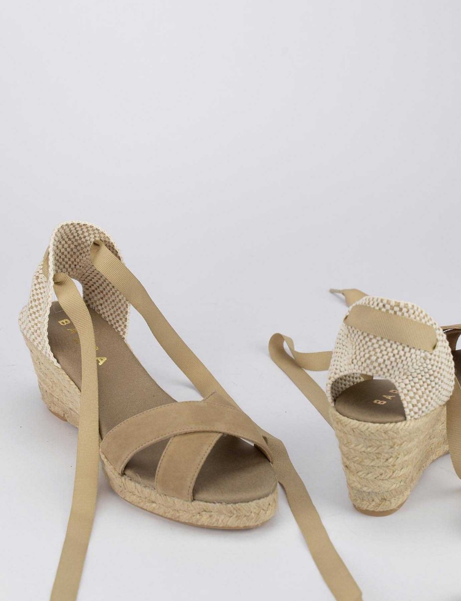 Donna Barca | Espadrillas Tacco 6 Cm Camoscio Beige