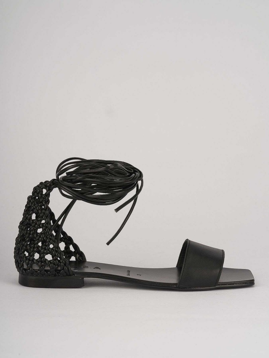 Donna Barca | Sandali Tacco Basso Tacco 1 Cm In Pelle Nera