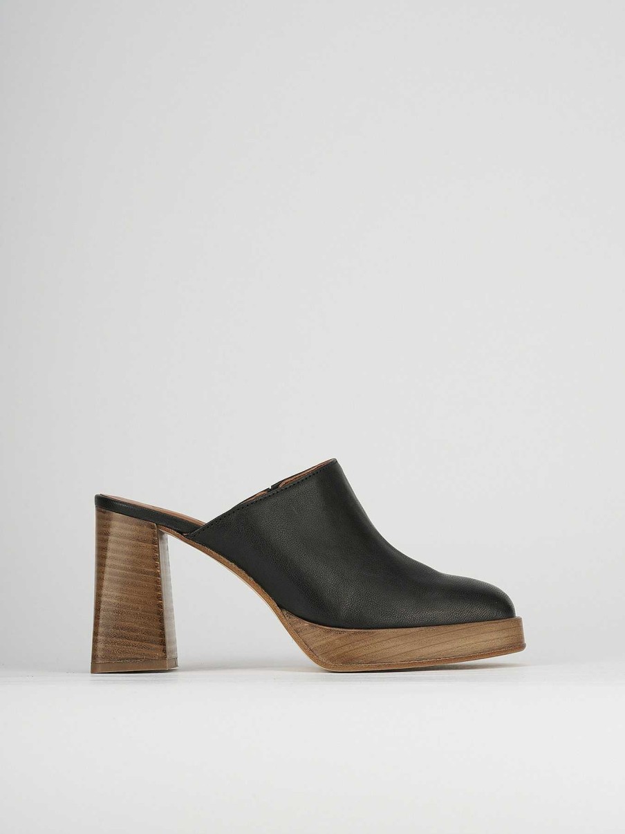 Donna Barca | Sabot Tacco 9 Cm In Pelle Nera