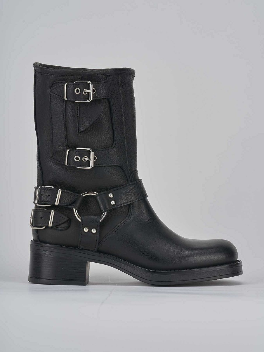 Donna Barca | Stivaletto Biker Tacco 4 Cm Nero Pelle