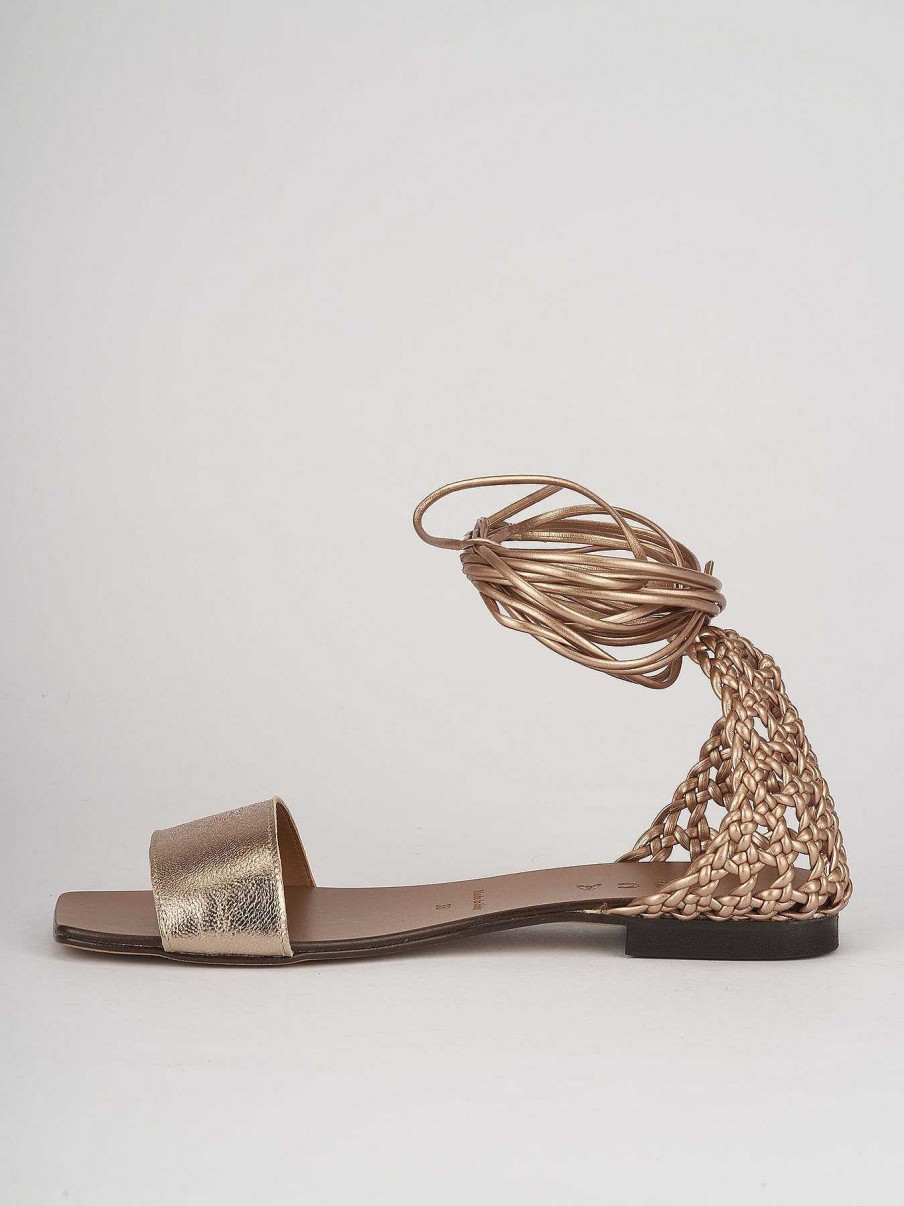 Donna Barca | Sandali Tacco Basso Tacco 1 Cm In Pelle Bronzo