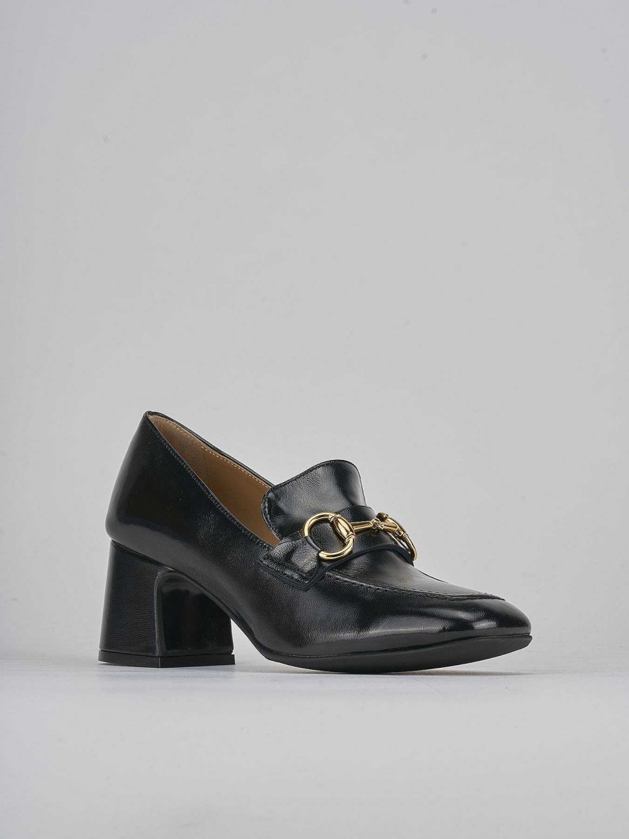 Donna Barca | Mocassino Tacco 5 Cm In Vernice Nera