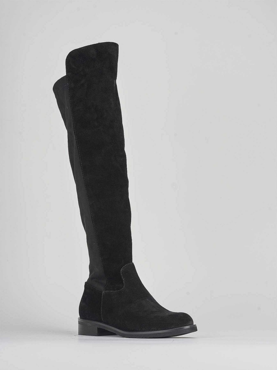 Donna Barca | Stivali Tacco Basso Tacco 2 Cm In Camoscio Nero