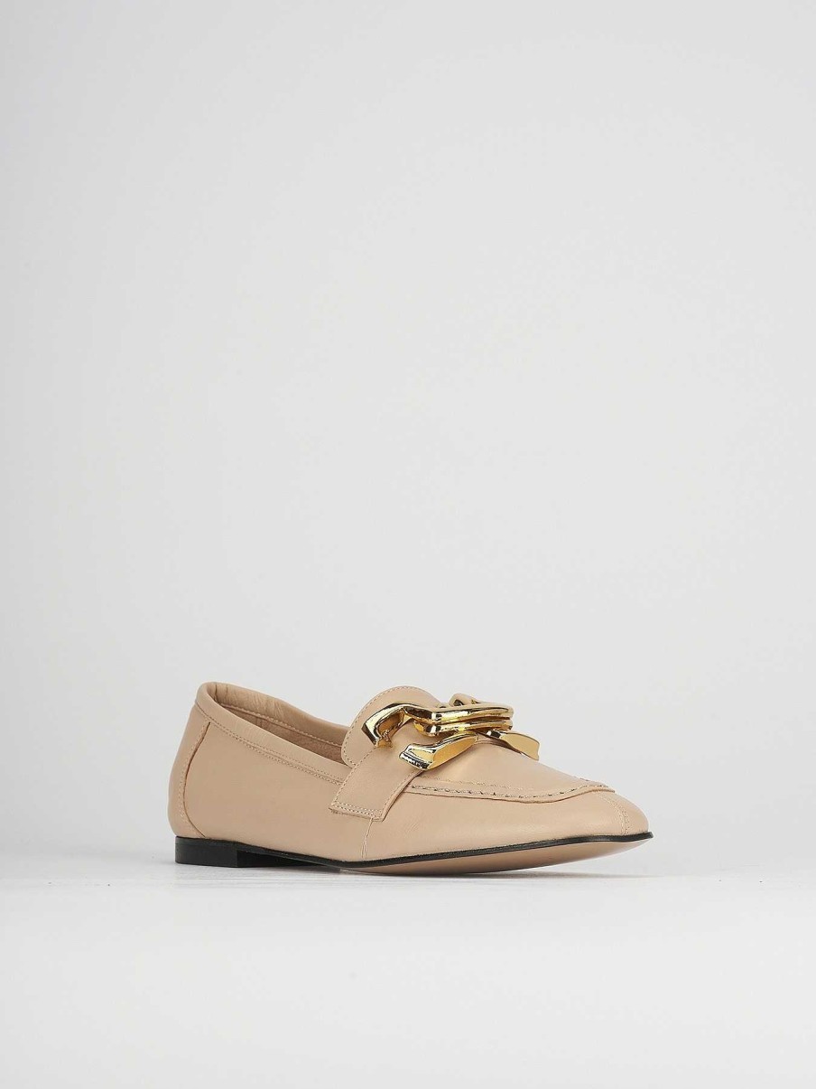 Donna Barca | Mocassini Tacco 1 Cm In Pelle Beige