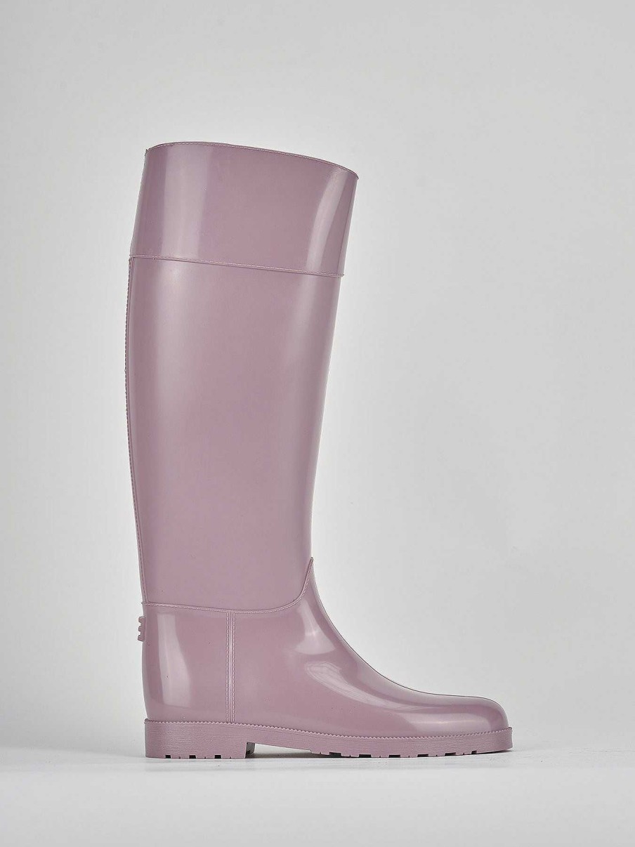 Donna Barca | Stivali Tacco Basso Tacco 2 Cm In Gomma Rosa