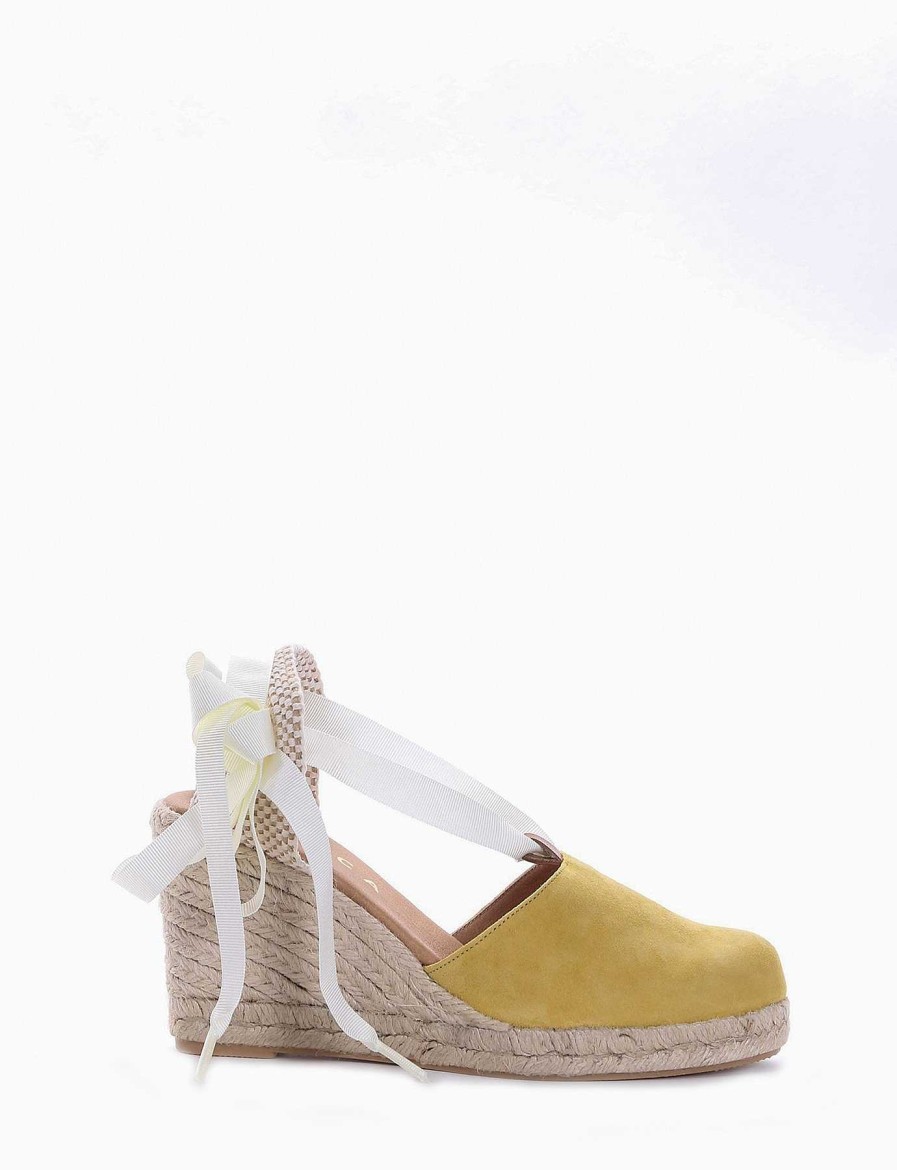 Donna Barca | Espadrillas Tacco 8 Cm Camoscio Giallo