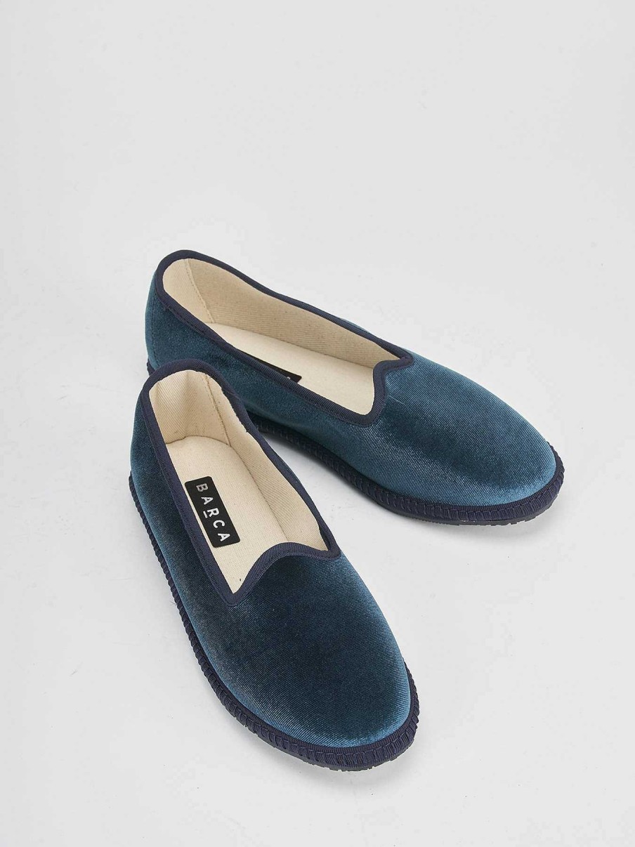 Donna Barca | Scarpe Basse Tacco 1 Cm In Velluto Blu