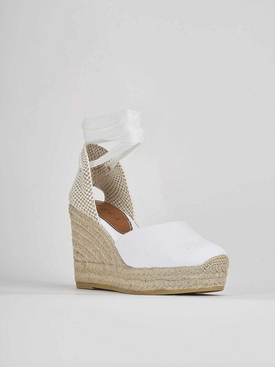 Donna Barca | Espadrillas Tacco 9 Cm In Tessuto Bianco