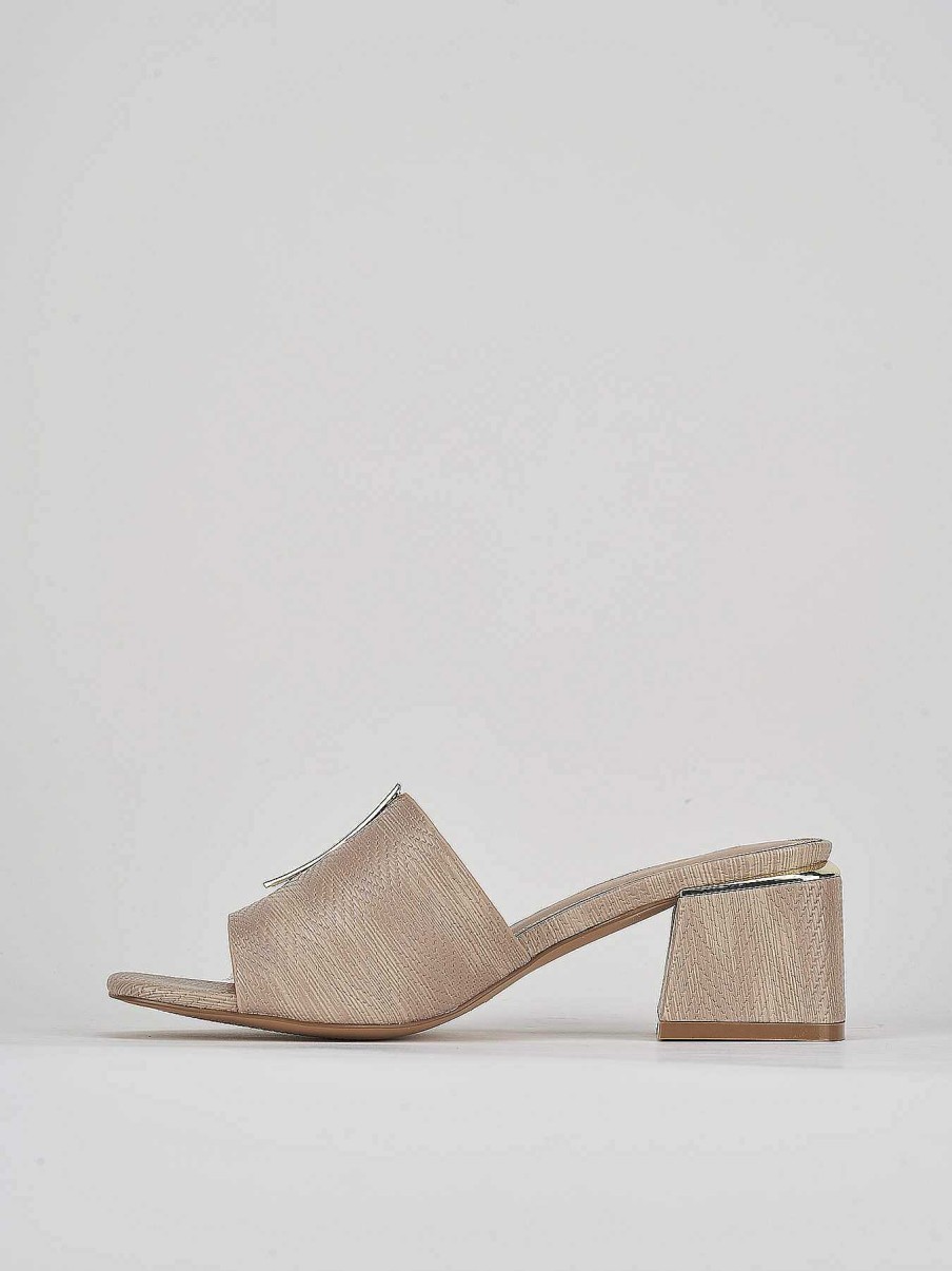 Donna Barca | Pantofole Tacco 5 Cm In Pelle Beige