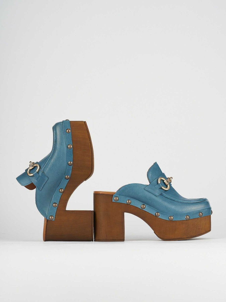 Donna Barca | Sabot Tacco 8 Cm In Pelle Azzurra