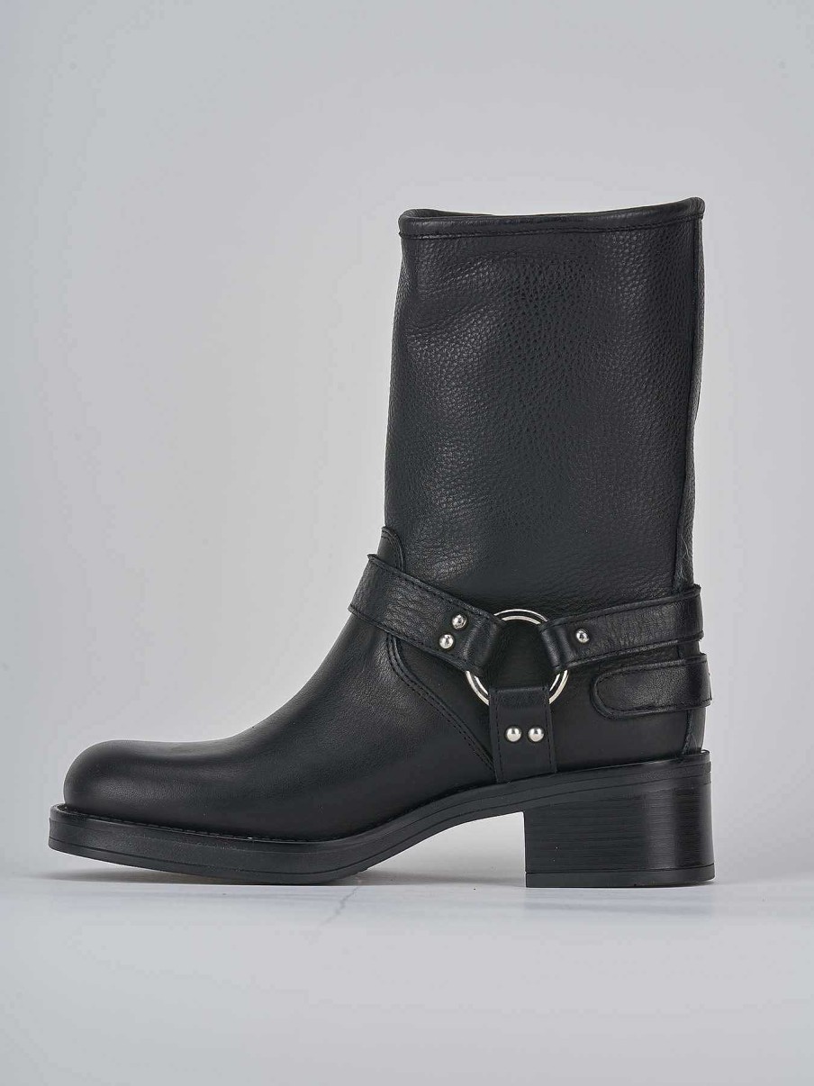 Donna Barca | Stivaletto Biker Tacco 4 Cm Nero Pelle