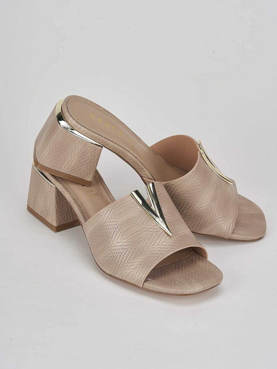 Donna Barca | Pantofole Tacco 5 Cm In Pelle Beige