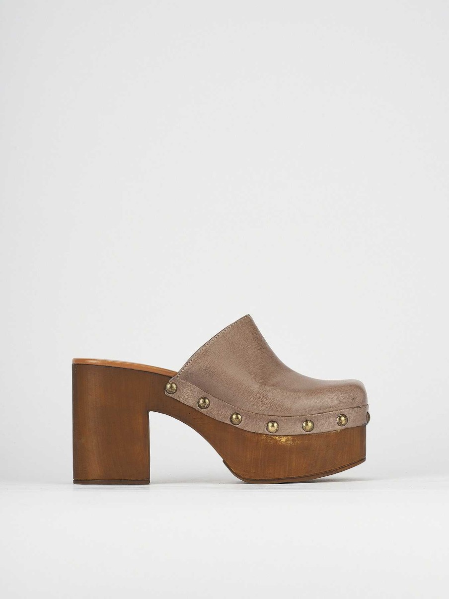 Donna Barca | Sabot Tacco 6 Cm In Pelle Beige