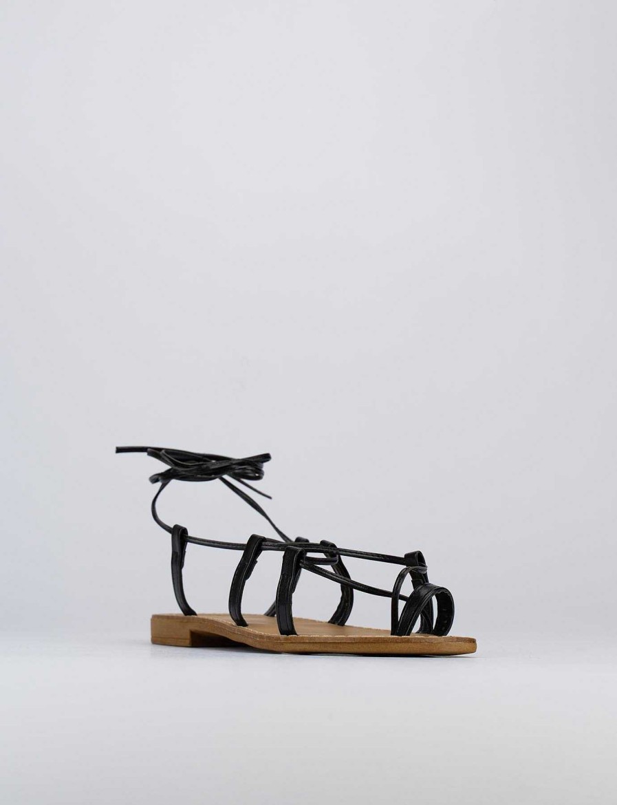 Donna Barca | Sandali Tacco Basso Tacco 1 Cm In Pelle Nera