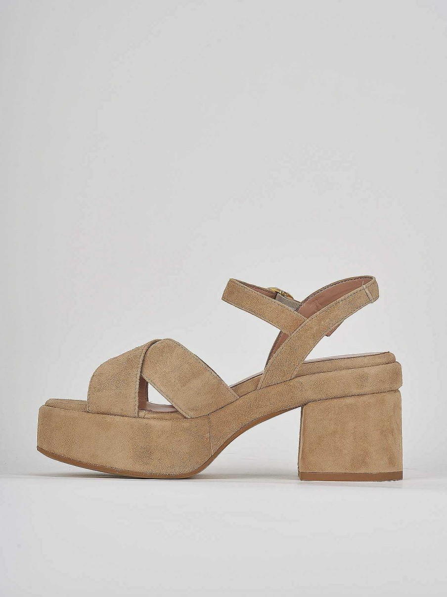 Donna Barca | Sandali Tacco Alto Tacco 6 Cm In Camoscio Beige