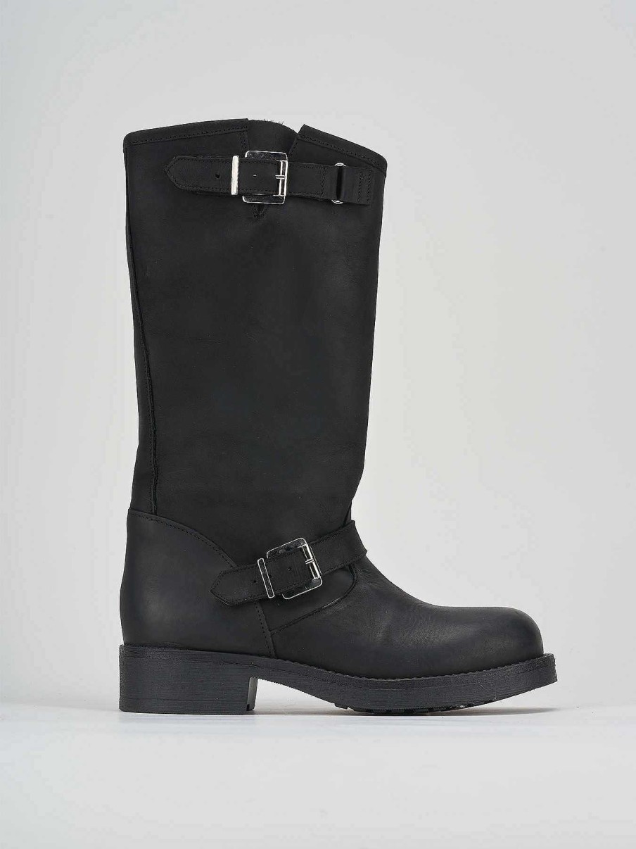 Donna Barca | Stivali Tacco Basso Tacco 1 Cm In Pelle Nera