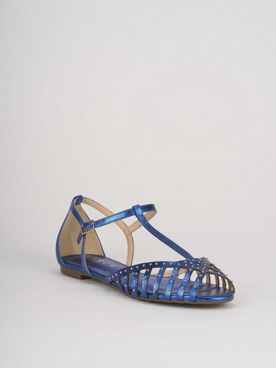 Donna Barca | Sandali Tacco Basso Tacco 1 Cm In Pelle Blu