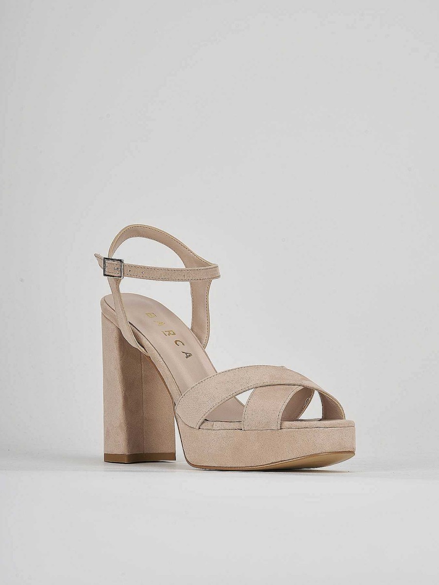 Donna Barca | Sandali Tacco Alto Tacco 10 Cm In Camoscio Beige