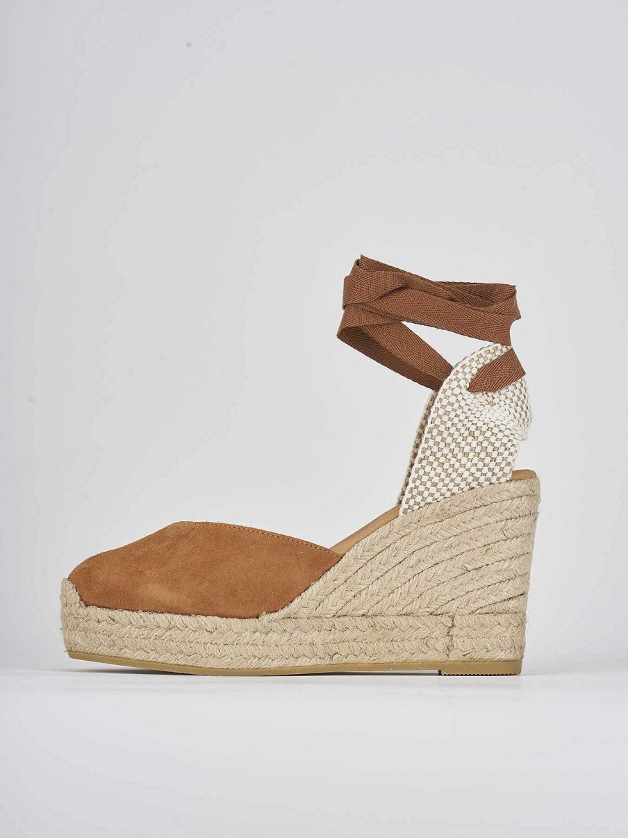 Donna Barca | Espadrillas Tacco 9 Cm In Camoscio Marrone