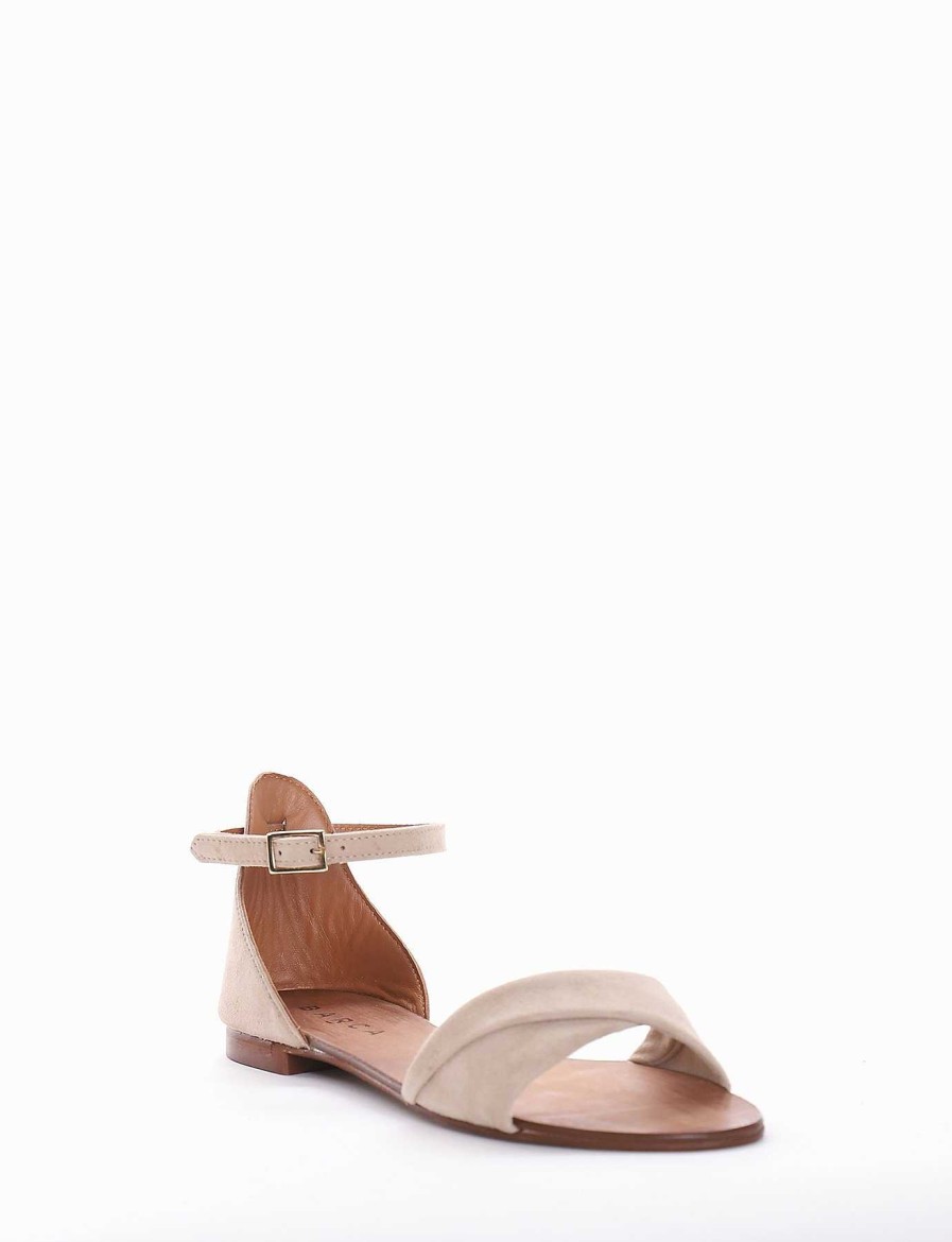 Donna Barca | Sandali Tacco Basso Tacco 1 Cm Camoscio Beige