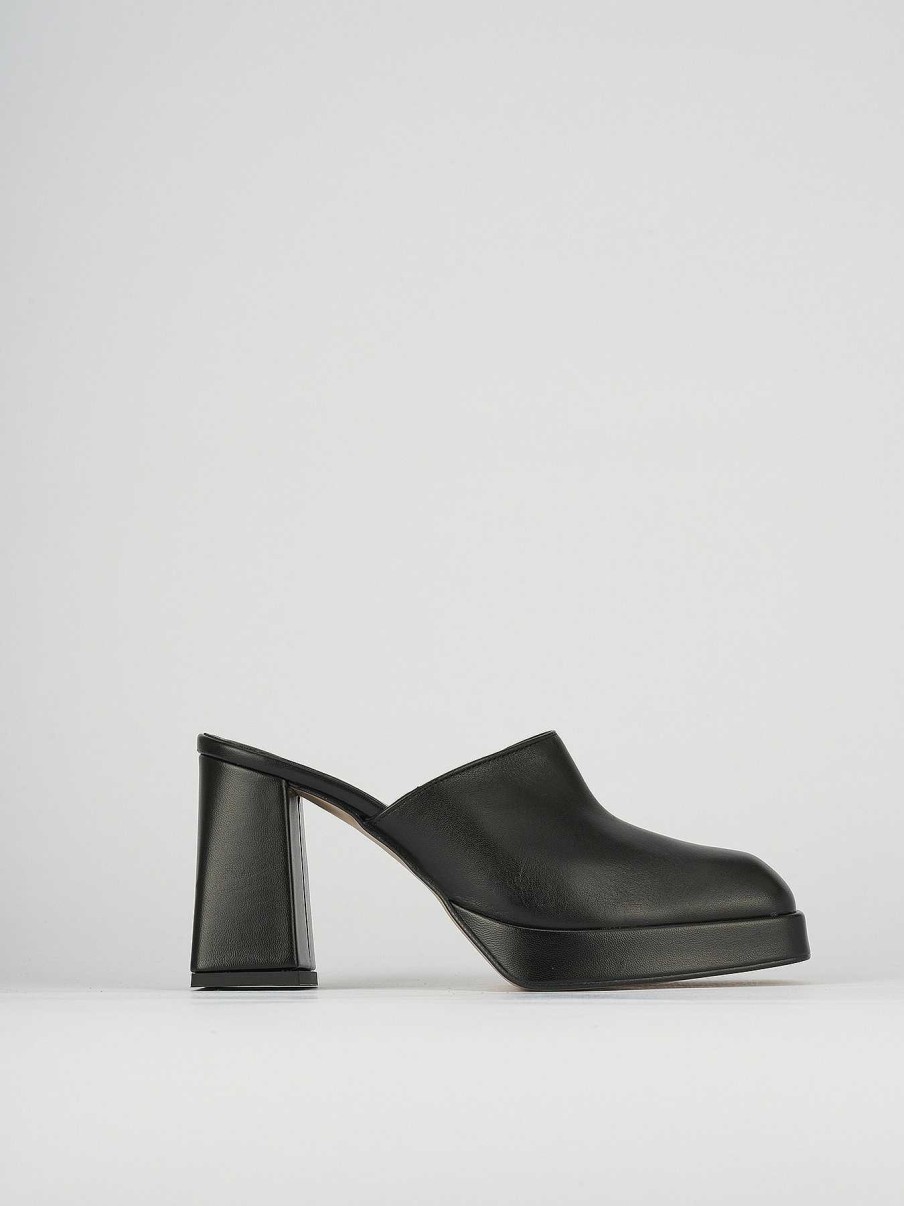 Donna Barca | Sabot Tacco 9 Cm In Pelle Nera