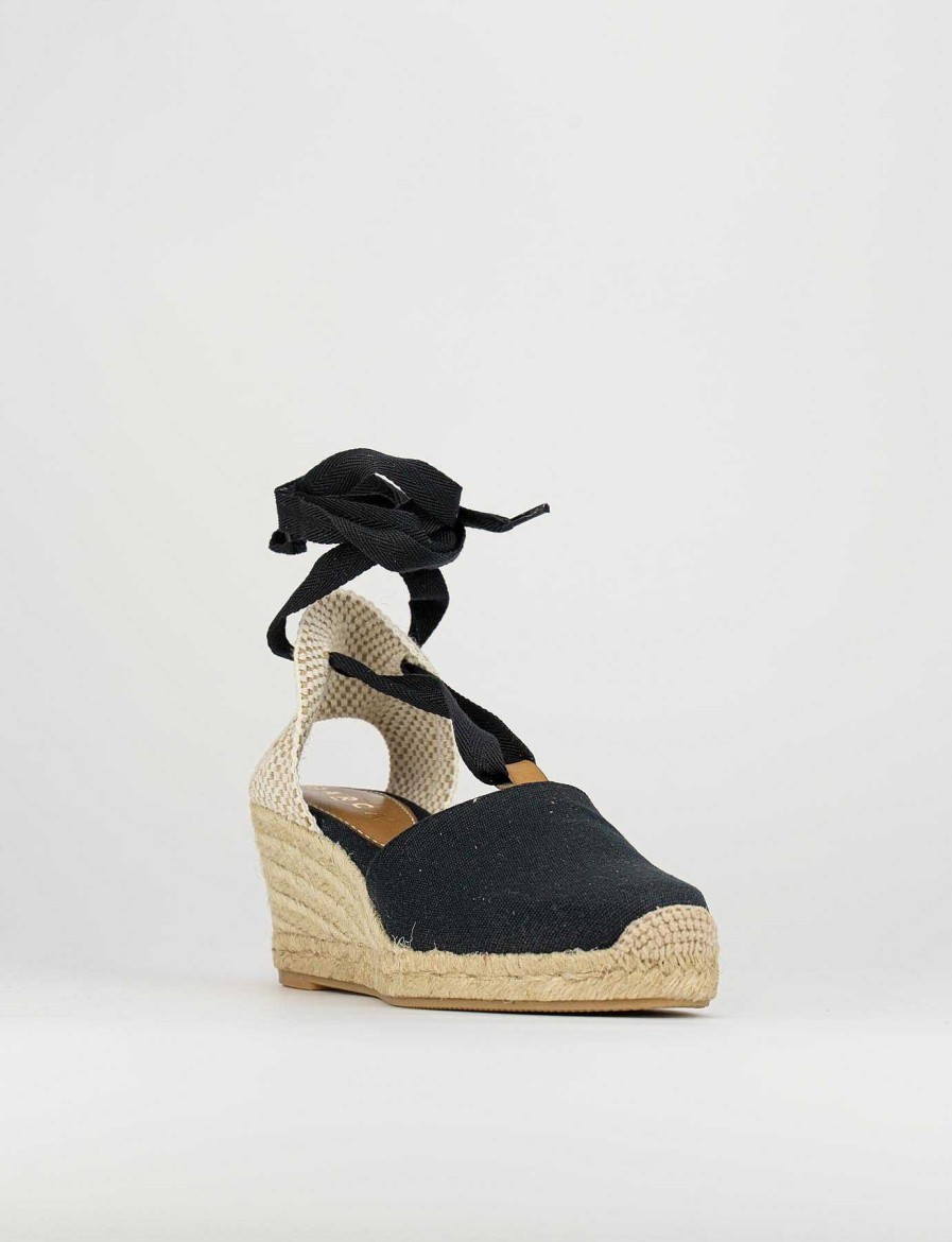 Donna Barca | Espadrillas Tacco 6 Cm In Tessuto Nero