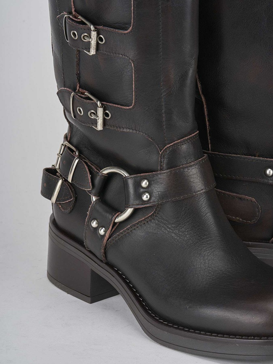 Donna Barca | Stivale Biker Tacco 5 Cm Testa Pelle