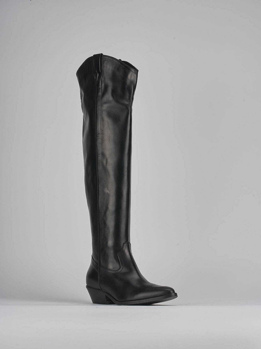 Donna Barca | Stivali Tacco Basso Tacco 4 Cm In Pelle Nera