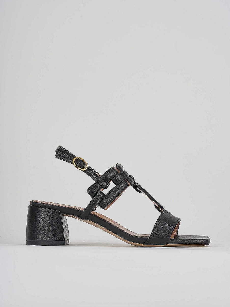 Donna Barca | Sandali Tacco Alto Tacco 5 Cm In Pelle Nera