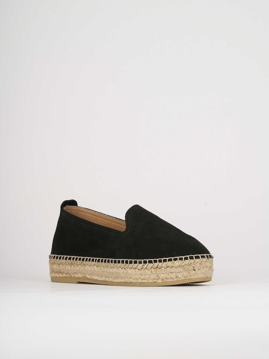 Donna Barca | Espadrillas Tacco 1 Cm Camoscio Nero