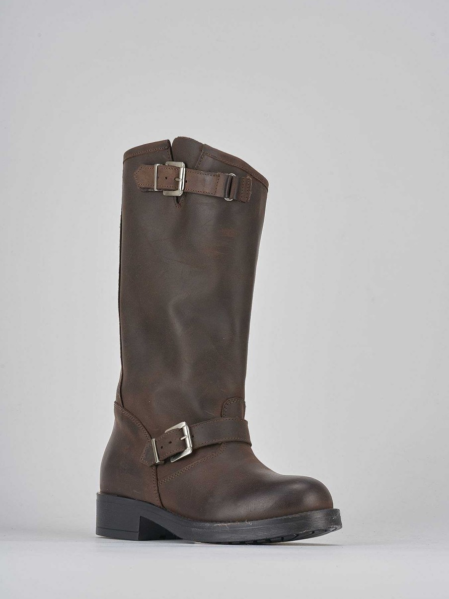 Donna Barca | Stivale Biker Tacco 3 Cm Testa Pelle