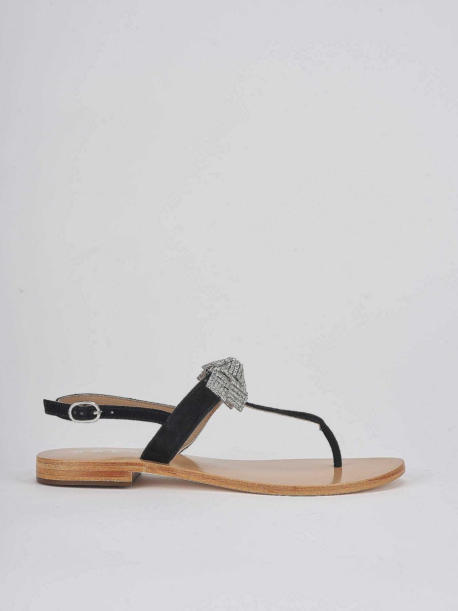 Donna Barca | Sandali Tacco Basso Tacco 1 Cm In Camoscio Nero