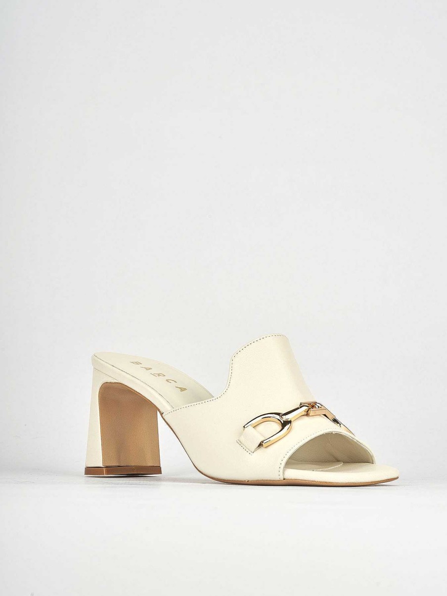 Donna Barca | Pantofole Tacco 7 Cm In Pelle Beige