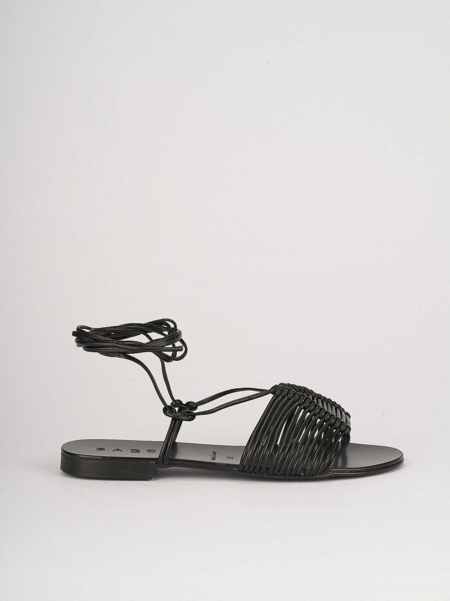 Donna Barca | Sandali Tacco Basso Tacco 1 Cm In Pelle Nera