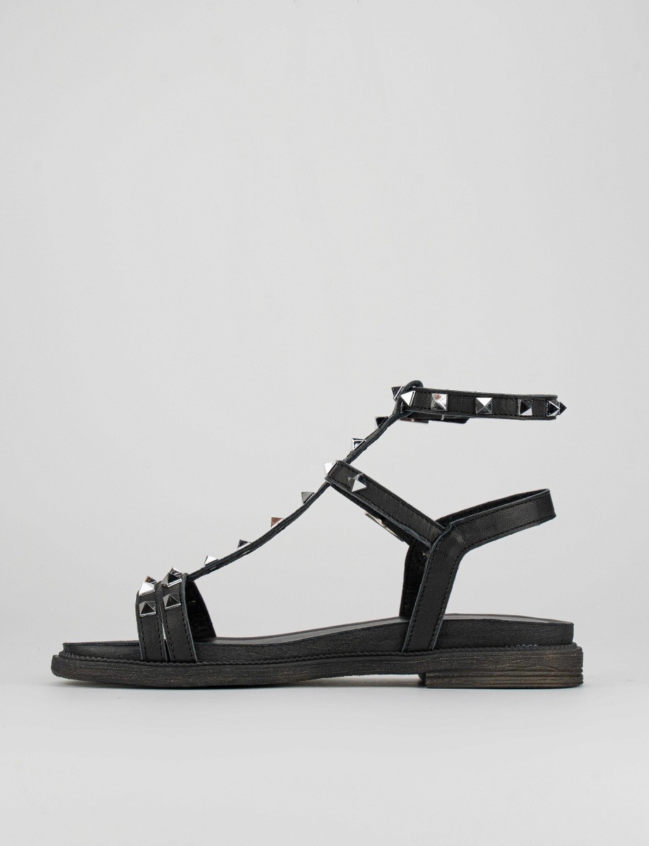 Donna Barca | Sandali Tacco Basso Tacco 1 Cm In Pelle Nera