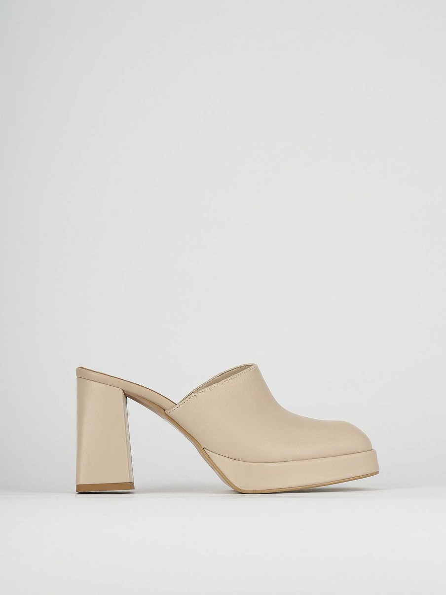 Donna Barca | Sabot Tacco 9 Cm In Pelle Beige