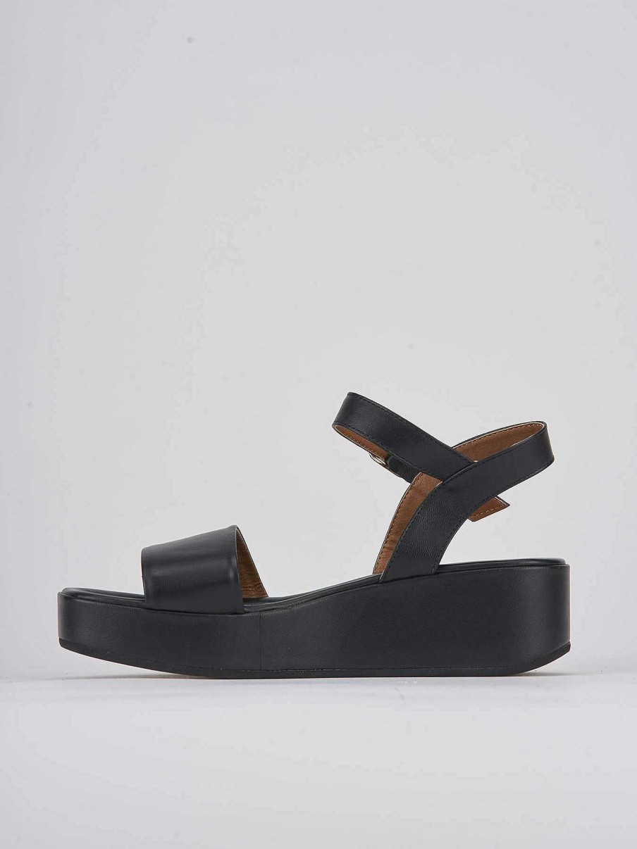 Donna Barca | Zeppa Tacco 4 Cm In Pelle Nera