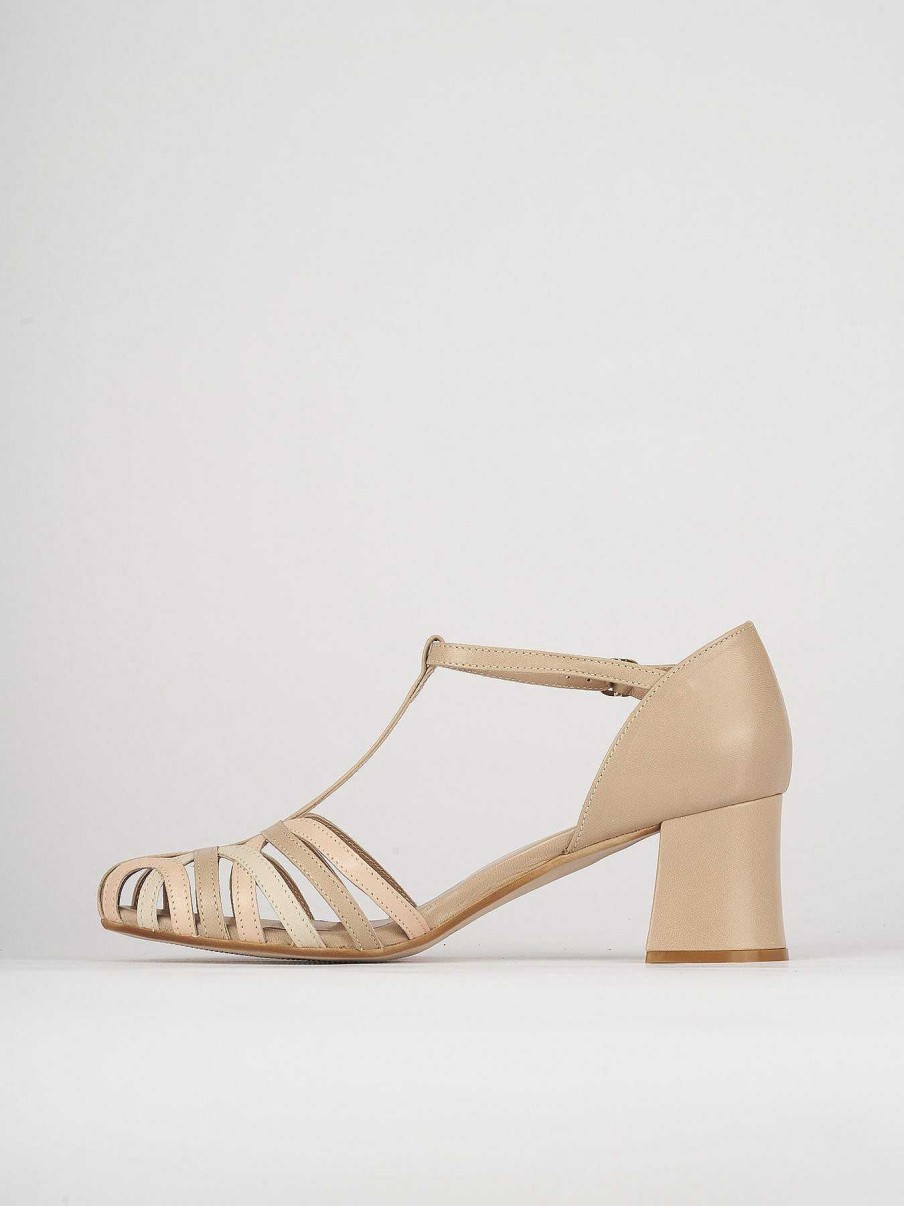 Donna Barca | Sandali Tacco Alto Tacco 5 Cm In Pelle Beige