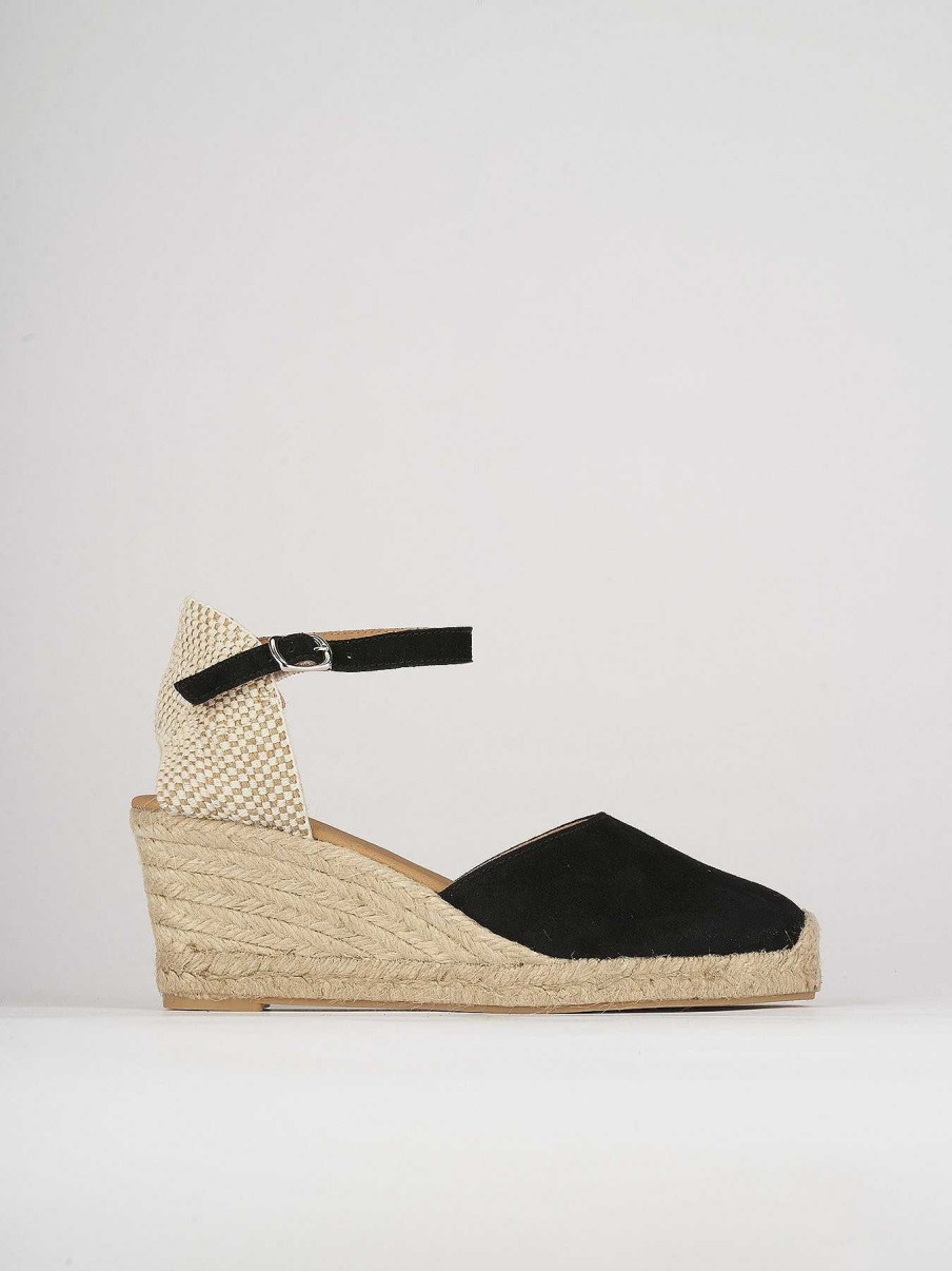 Donna Barca | Espadrillas Tacco 6 Cm In Camoscio Nero