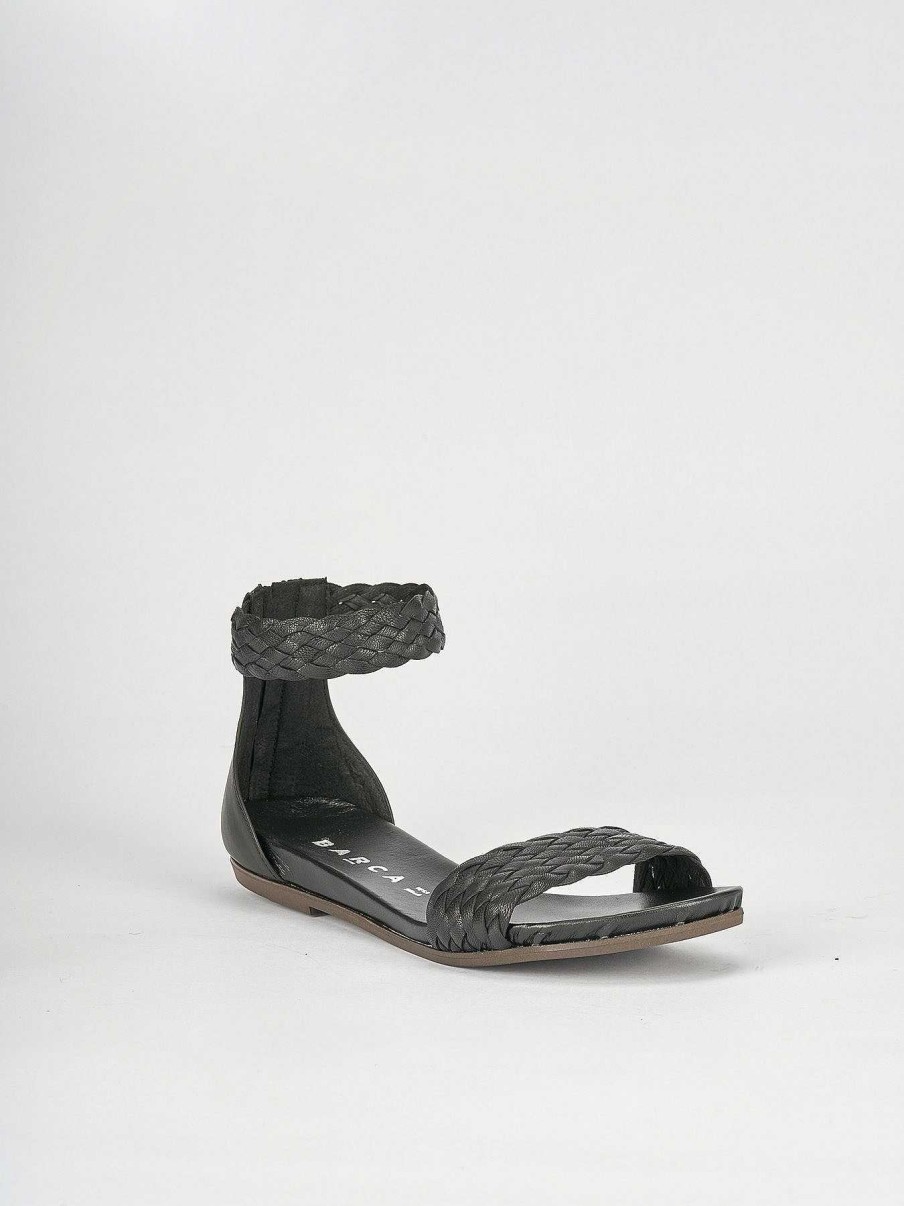 Donna Barca | Sandali Tacco Basso Tacco 1 Cm In Pelle Nera