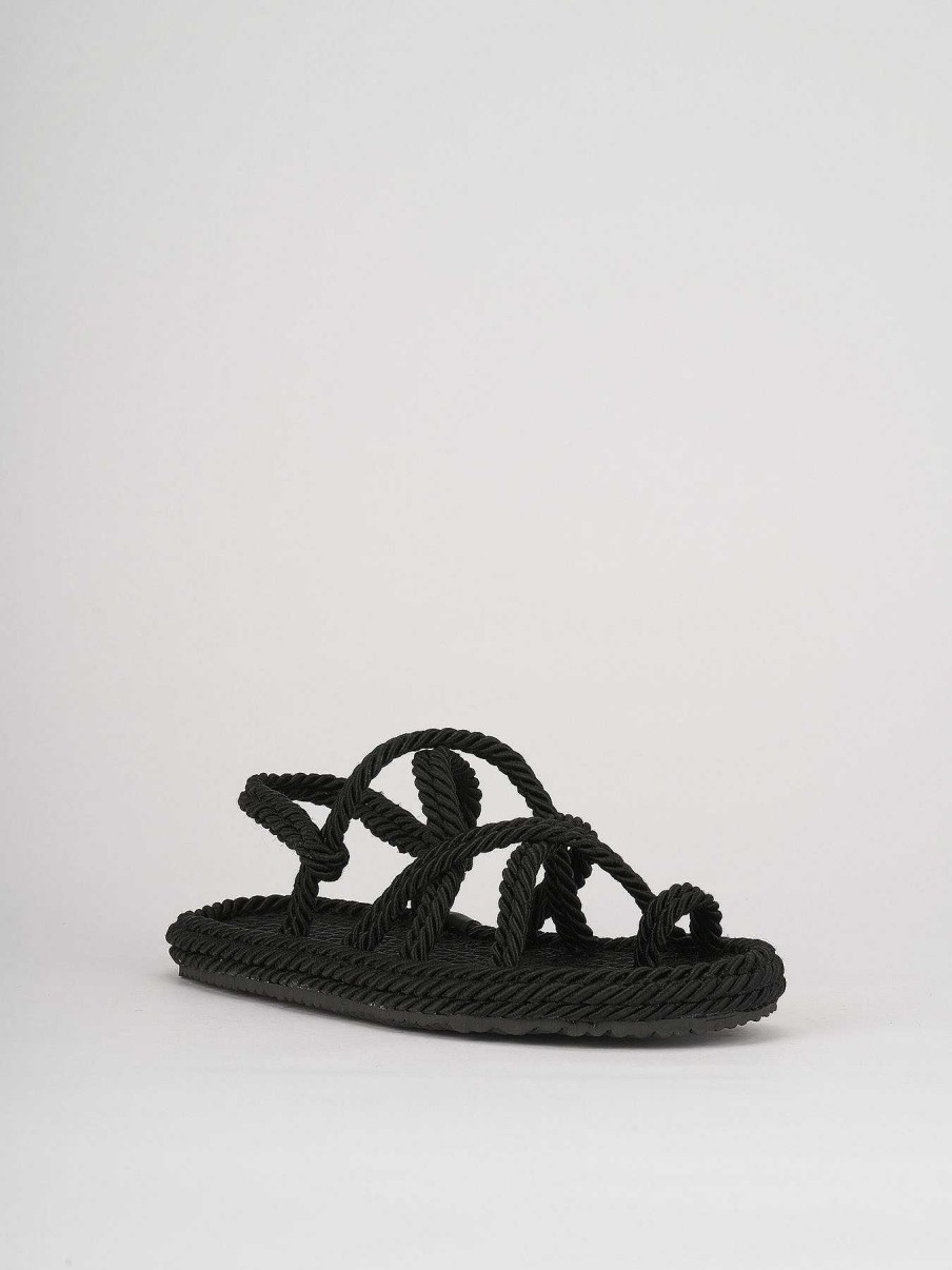 Donna Barca | Sandali Tacco Basso Tacco 1 Cm In Pelle Nera