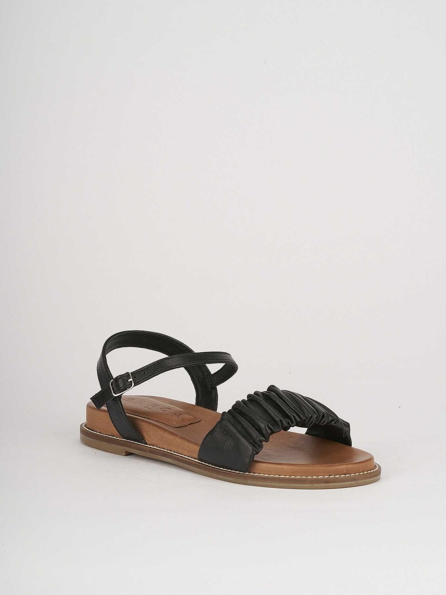 Donna Barca | Sandali Tacco Basso Tacco 1 Cm In Pelle Nera