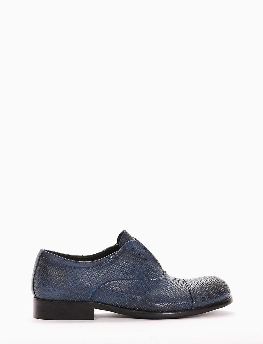 Uomo Barca | Scarpe Stringate Tacco 2 Cm In Pelle Blu