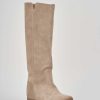 Donna Barca | Stivali Tacco Basso Tacco 2 Cm In Camoscio Beige