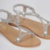 Donna Barca | Sandali Tacco Basso Tacco 1 Cm In Pelle Argento