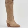 Donna Barca | Stivali Tacco Alto Tacco 7 Cm In Camoscio Beige