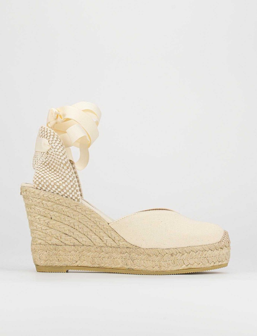 Donna Barca | Espadrilla Zeppa 10 Cm Tessuto Beige