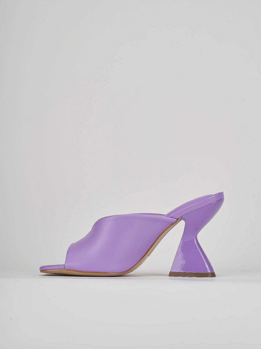 Donna Barca | Pantofole Tacco 9 Cm In Pelle Viola