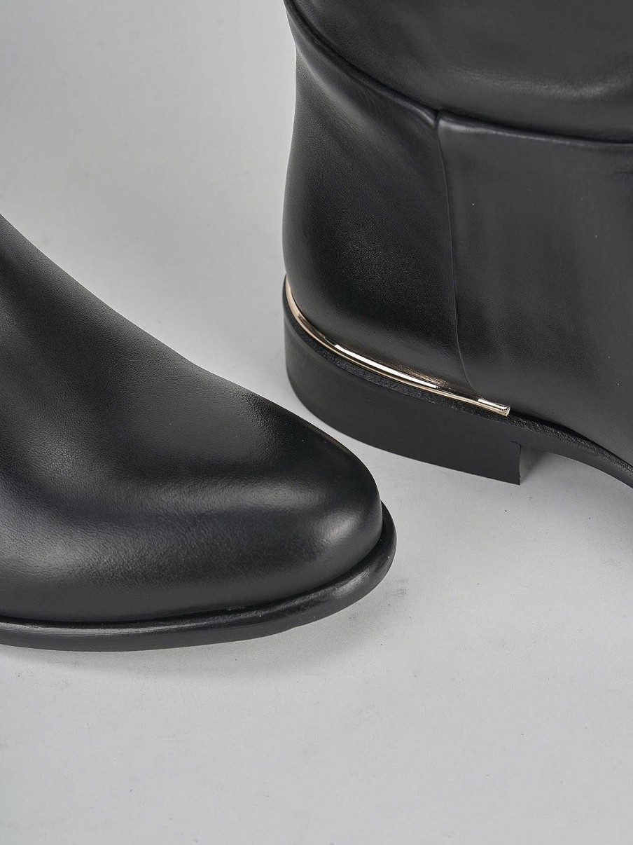 Donna Barca | Stivali Tacco Basso Tacco 2 Cm In Pelle Nera