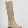 Donna Barca | Stivali Tacco Basso Tacco 2 Cm Camoscio Beige